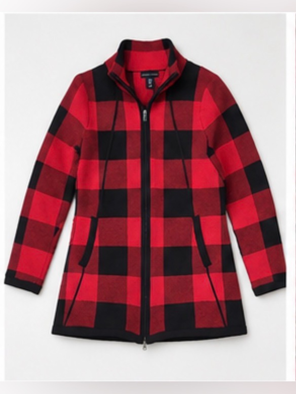 Adrienne Vittadini Red and Black Buffalo Plaid Zip Utility Jacket